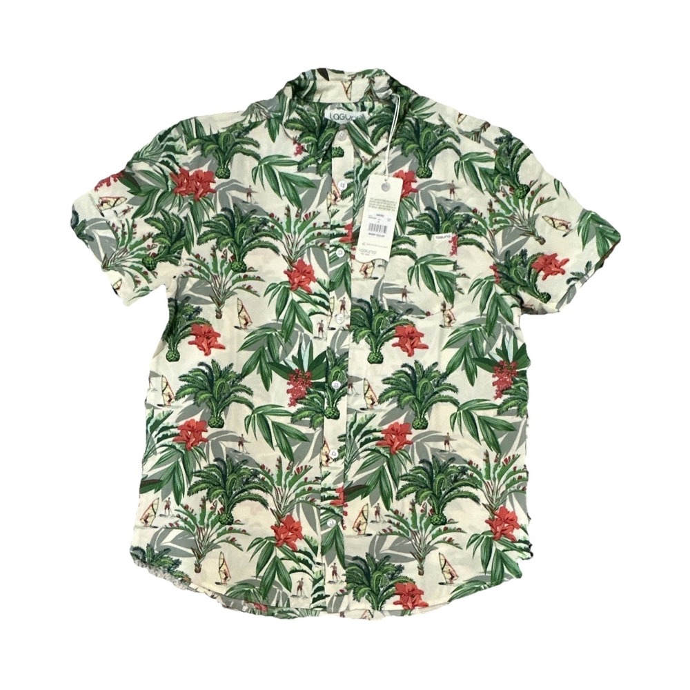 Laguna Men's Tropical Print Short Sleeve Button-Up Shirt -Resort wear L